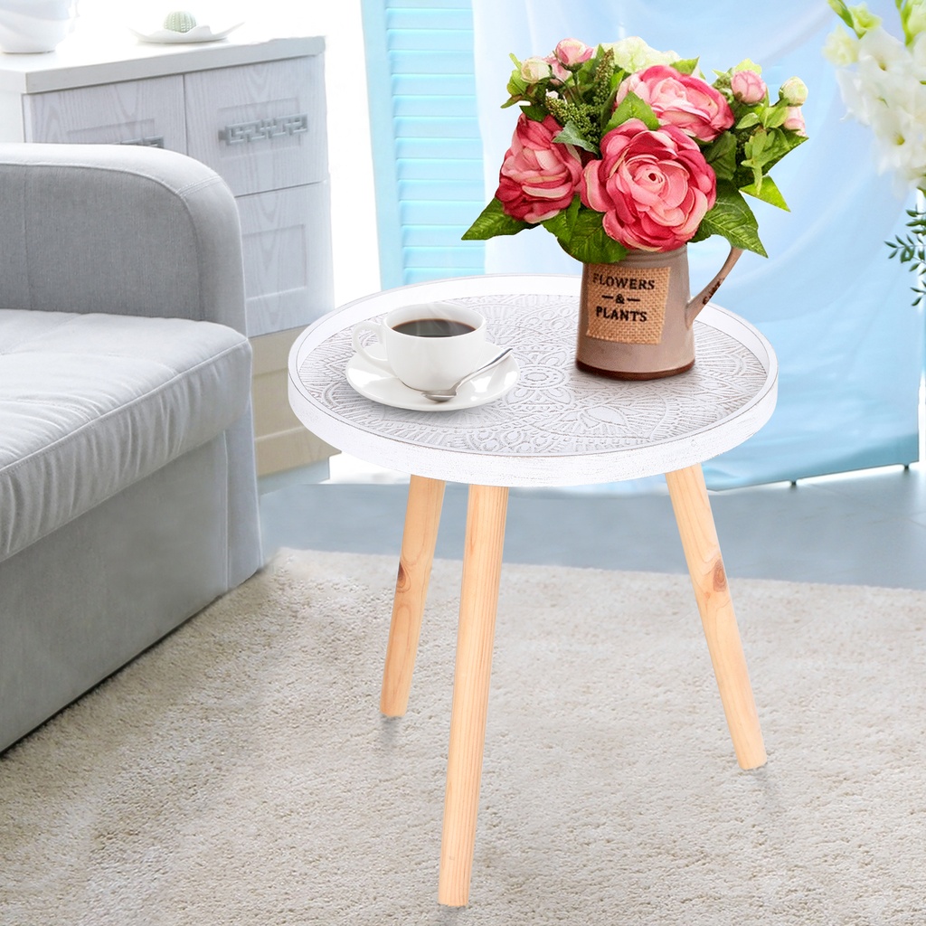 HOMCOM Floral Round Coffee Table Wood Legs Modern White - Photo 2