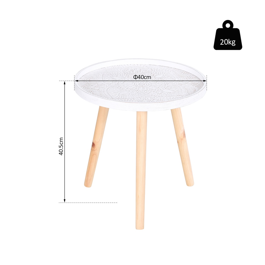 HOMCOM Floral Round Coffee Table Wood Legs Modern White - Photo 3