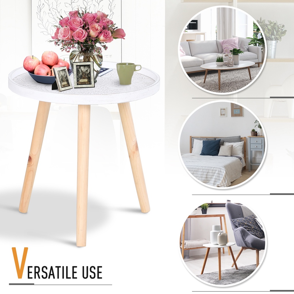 HOMCOM Floral Round Coffee Table Wood Legs Modern White - Photo 5