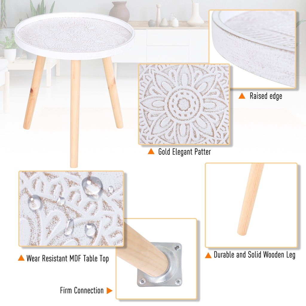 HOMCOM Floral Round Coffee Table Wood Legs Modern White - Photo 6