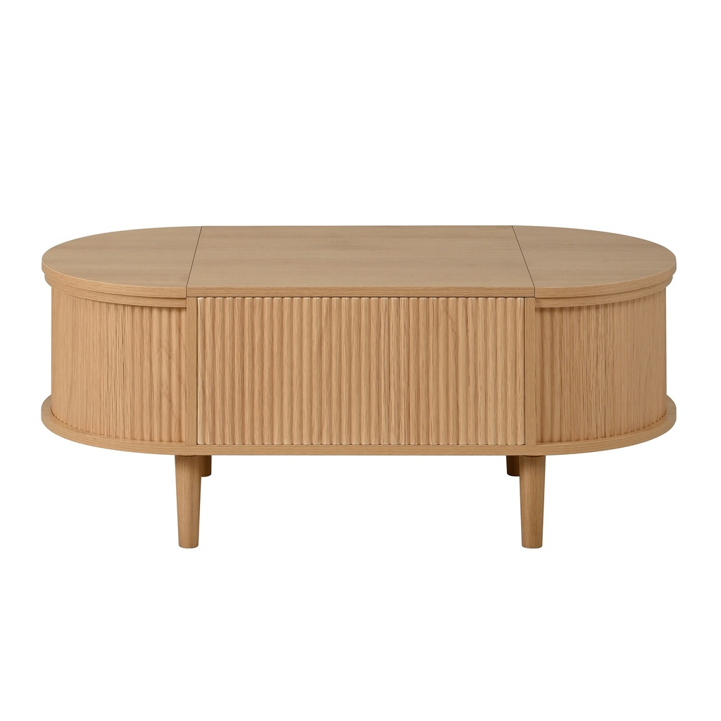 Oval Height-Adjustable Coffee Table with Flip-Top Storage, 100L x 48W x 53.5H cm, Walnut - Photo 2