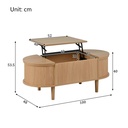 Oval Height-Adjustable Coffee Table with Flip-Top Storage, 100L x 48W x 53.5H cm, Walnut - Photo 3