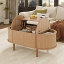 Oval Height-Adjustable Coffee Table with Flip-Top Storage, 100L x 48W x 53.5H cm, Walnut - Photo 4