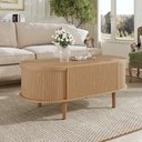 Oval Height-Adjustable Coffee Table with Flip-Top Storage, 100L x 48W x 53.5H cm, Walnut - Photo 5