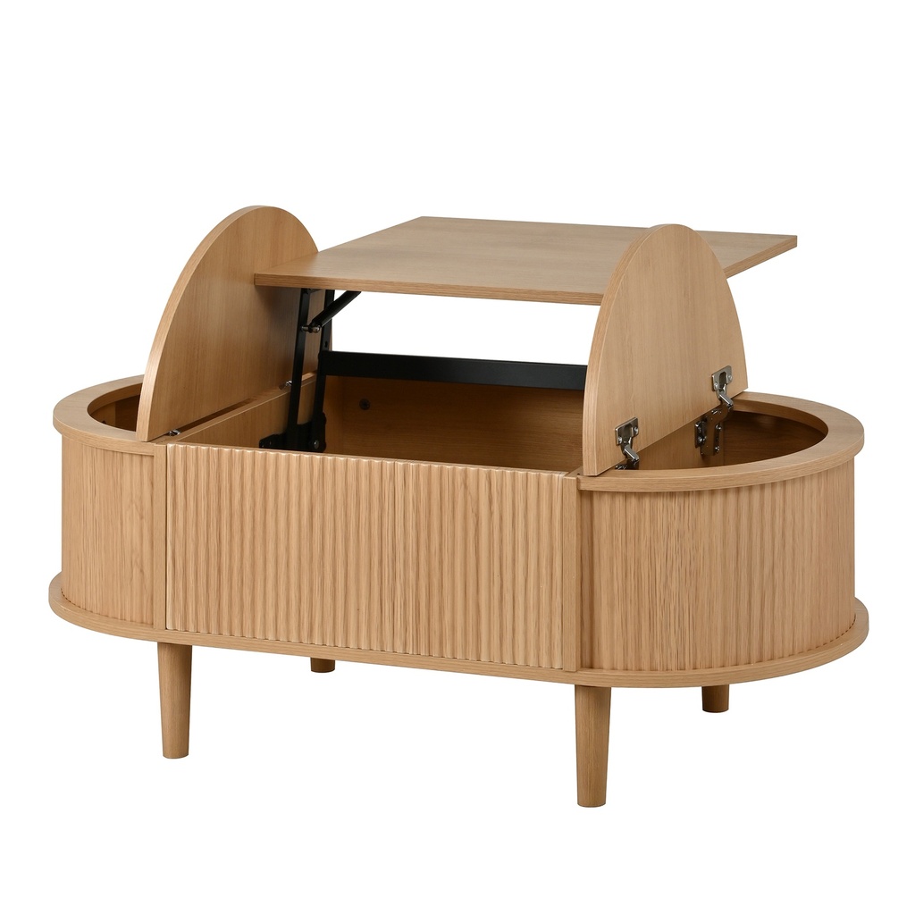 Oval Height-Adjustable Coffee Table with Flip-Top Storage, 100L x 48W x 53.5H cm, Walnut - Photo 6