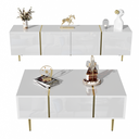 High-Gloss TV Cabinet with Gold Accents, Soft‑Close Doors, White - Photo 2