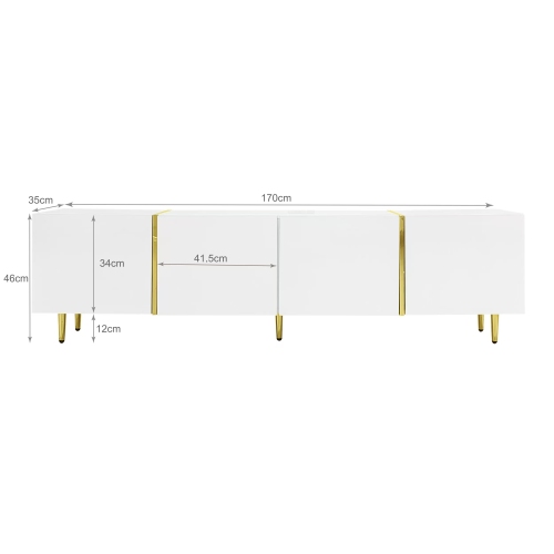 High-Gloss TV Cabinet with Gold Accents, Soft‑Close Doors, White - Photo 3