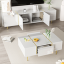 High-Gloss TV Cabinet with Gold Accents, Soft‑Close Doors, White - Photo 6
