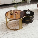 2-in-1 Round Coffee Table Set with High-Gloss and Tempered Glass Tops, Brown+Black - Photo 4