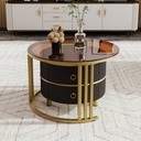 2-in-1 Round Coffee Table Set with High-Gloss and Tempered Glass Tops, Brown+Black - Photo 6