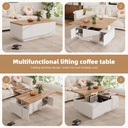 Lift-up Coffee Table with Hidden Storage and Dual Liftable Tops, 100L x 50W x 55.5H cm, White+Natural - Photo 4