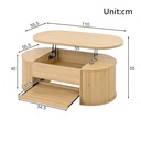 Lift-Top Coffee Table with Height-Adjustable Lift-Up Tabletop, 110L x 55.5W x 40H cm, Wood - Photo 3
