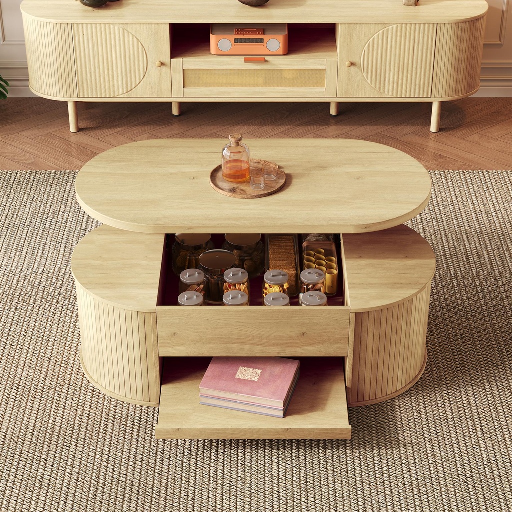Lift-Top Coffee Table with Height-Adjustable Lift-Up Tabletop, 110L x 55.5W x 40H cm, Wood - Photo 4