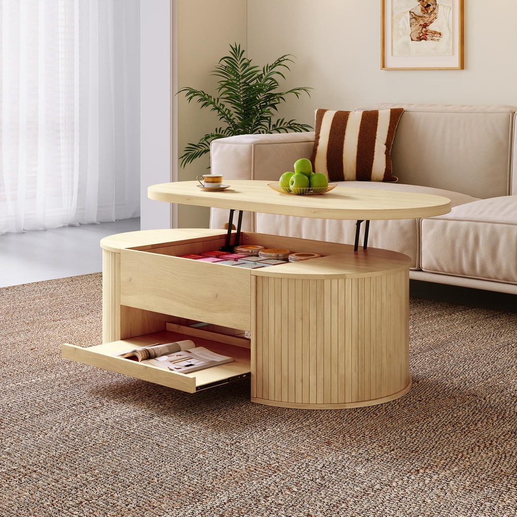 Lift-Top Coffee Table with Height-Adjustable Lift-Up Tabletop, 110L x 55.5W x 40H cm, Wood - Photo 5