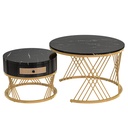 2-in-1 Marble Coffee Table Set with Marble Grain Veneer Top, Black+Gold - Photo 2