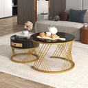 2-in-1 Marble Coffee Table Set with Marble Grain Veneer Top, Black+Gold - Photo 4