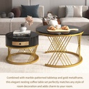 2-in-1 Marble Coffee Table Set with Marble Grain Veneer Top, Black+Gold - Photo 6