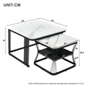 2 Pieces Multi-functional Coffee Tables with Metal Frame and Marble Pattern Top, White - Photo 3