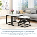 2 Pieces Multi-functional Coffee Tables with Metal Frame and Marble Pattern Top, White - Photo 4