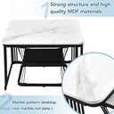 2 Pieces Multi-functional Coffee Tables with Metal Frame and Marble Pattern Top, White - Photo 5