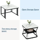 2 Pieces Multi-functional Coffee Tables with Metal Frame and Marble Pattern Top, White - Photo 6