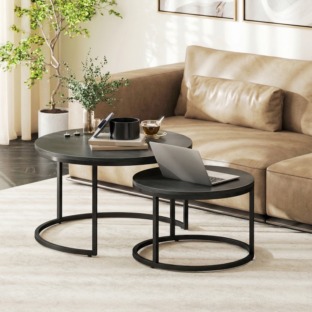 HOMCOM Stacking Tables Set Wood-Effect Black - Photo 2
