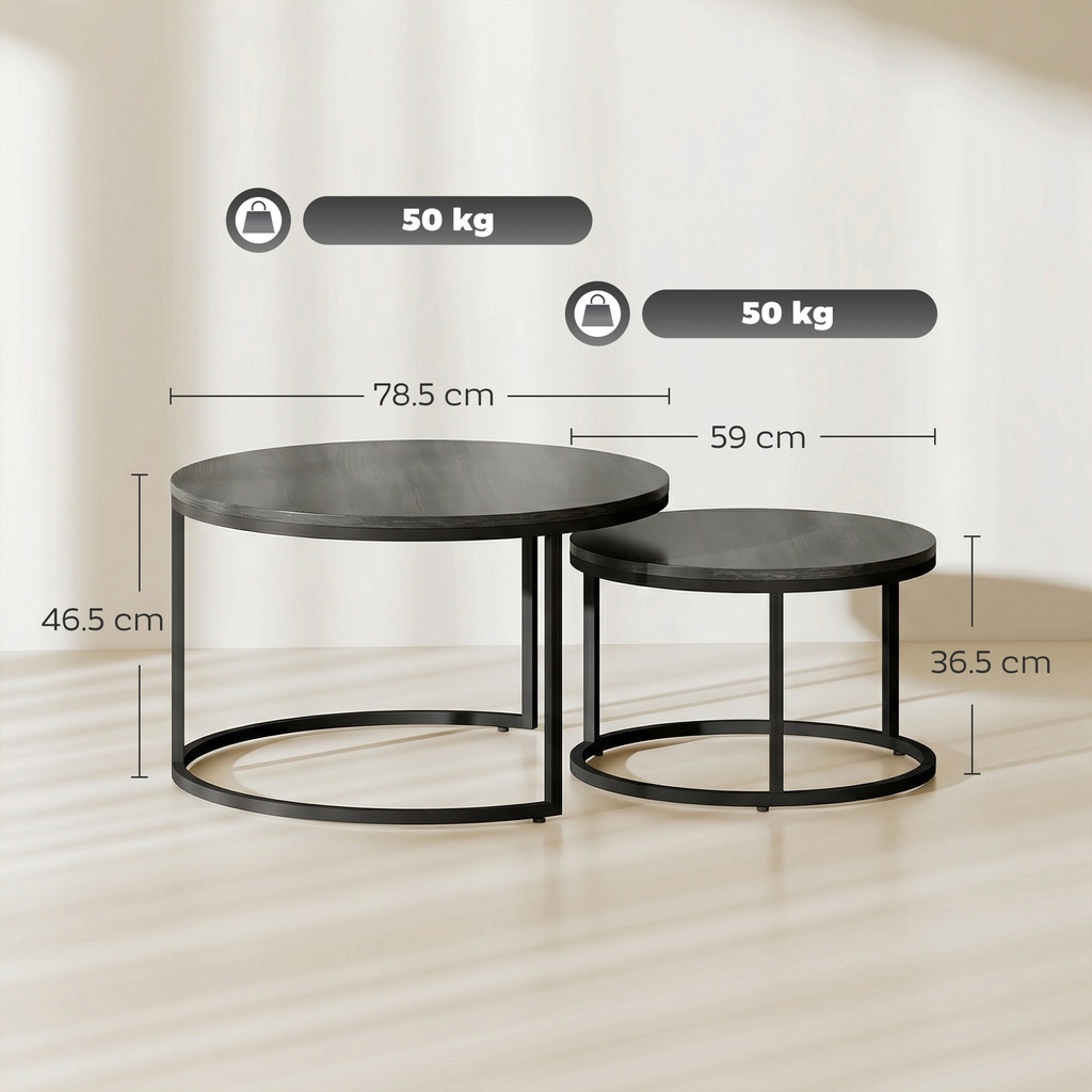 HOMCOM Stacking Tables Set Wood-Effect Black - Photo 3