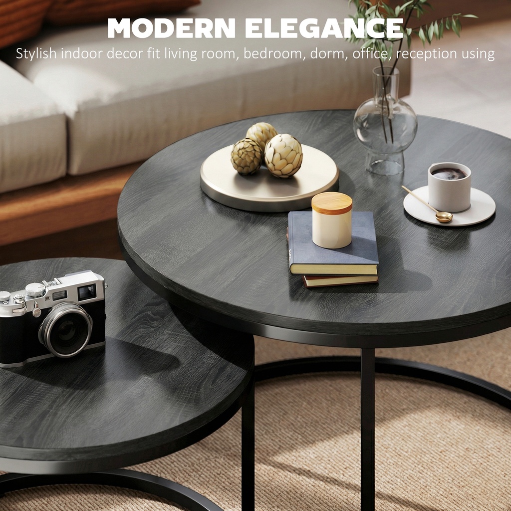 HOMCOM Stacking Tables Set Wood-Effect Black - Photo 4