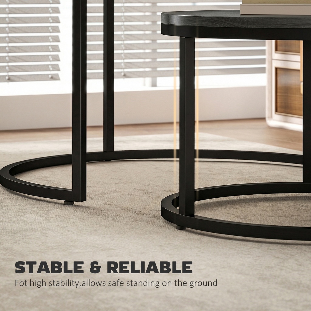HOMCOM Stacking Tables Set Wood-Effect Black - Photo 6