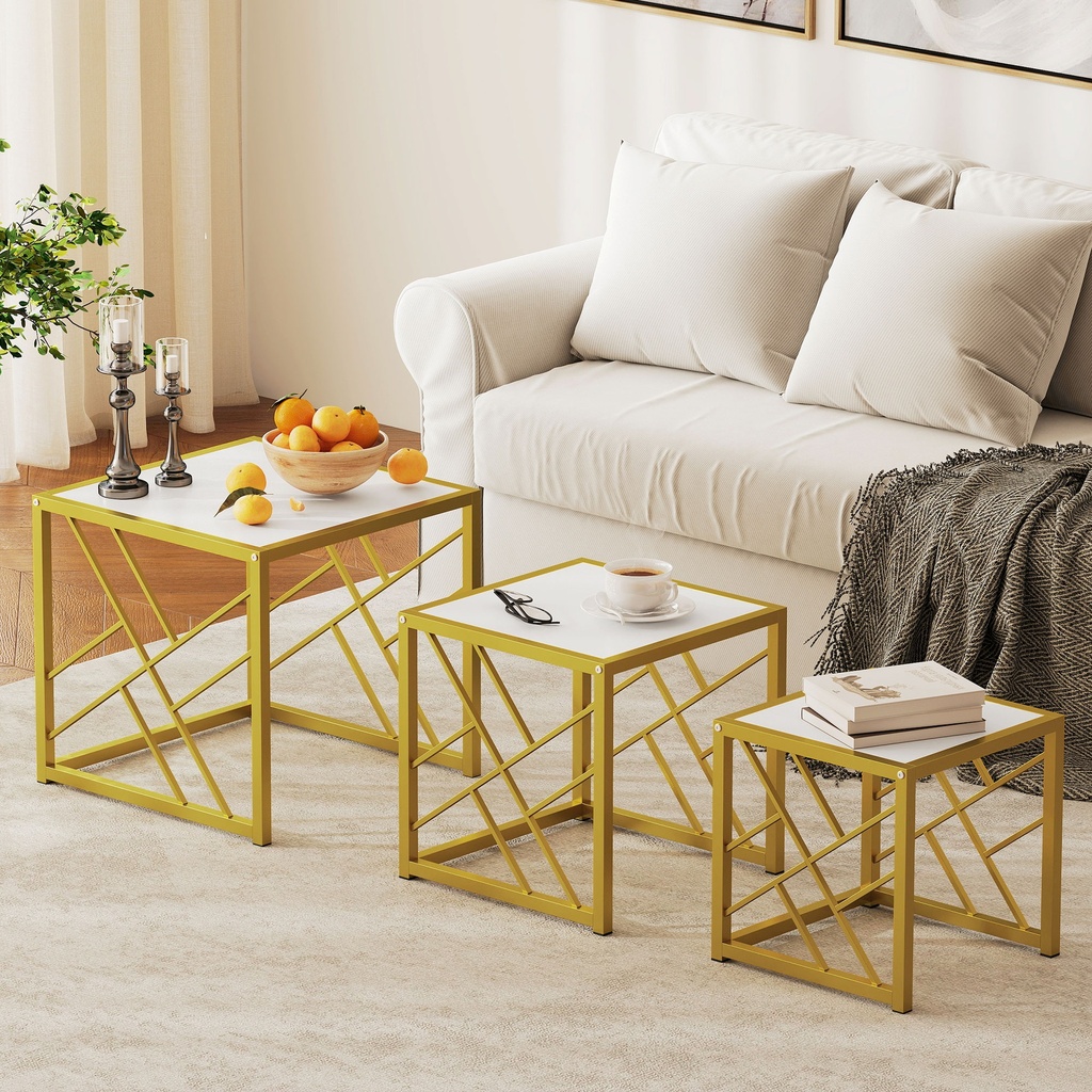 HOMCOM Nesting Coffee Tables Set, Metal Frame, White - Photo 2