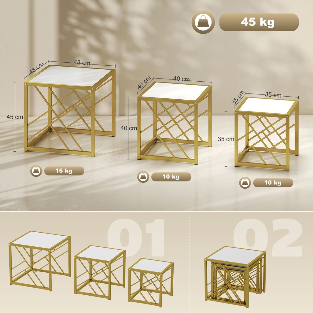 HOMCOM Nesting Coffee Tables Set, Metal Frame, White - Photo 3