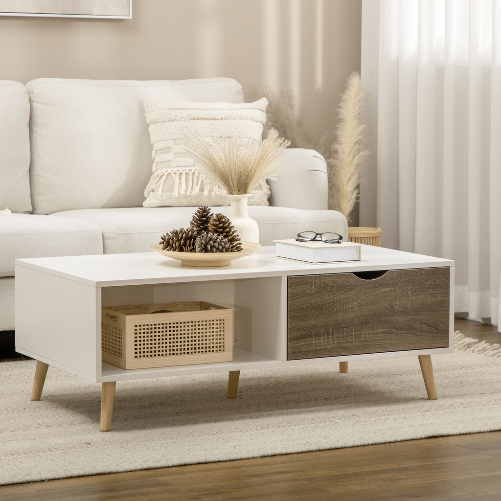 HOMCOM Coffee Table Modern with Storage Shelves & Drawers White - Photo 2