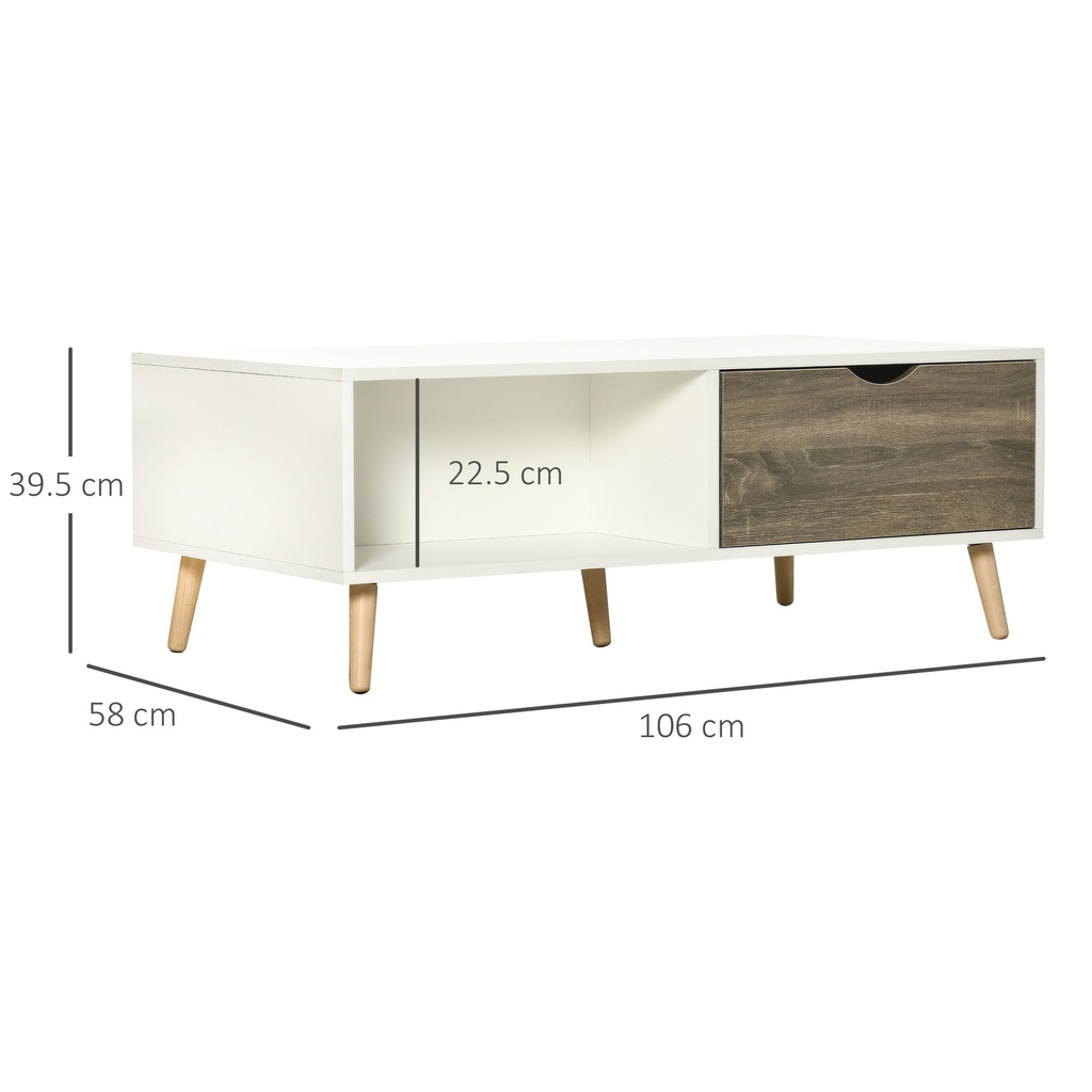 HOMCOM Coffee Table Modern with Storage Shelves & Drawers White - Photo 3