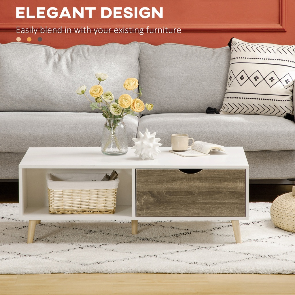 HOMCOM Coffee Table Modern with Storage Shelves & Drawers White - Photo 4