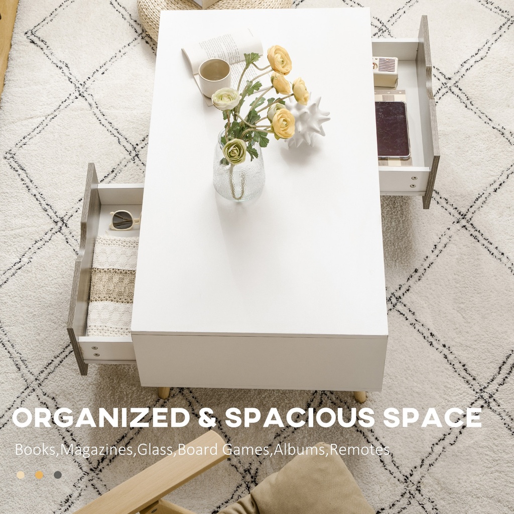 HOMCOM Coffee Table Modern with Storage Shelves & Drawers White - Photo 5