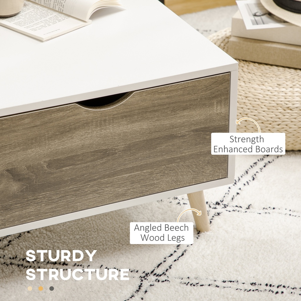 HOMCOM Coffee Table Modern with Storage Shelves & Drawers White - Photo 6