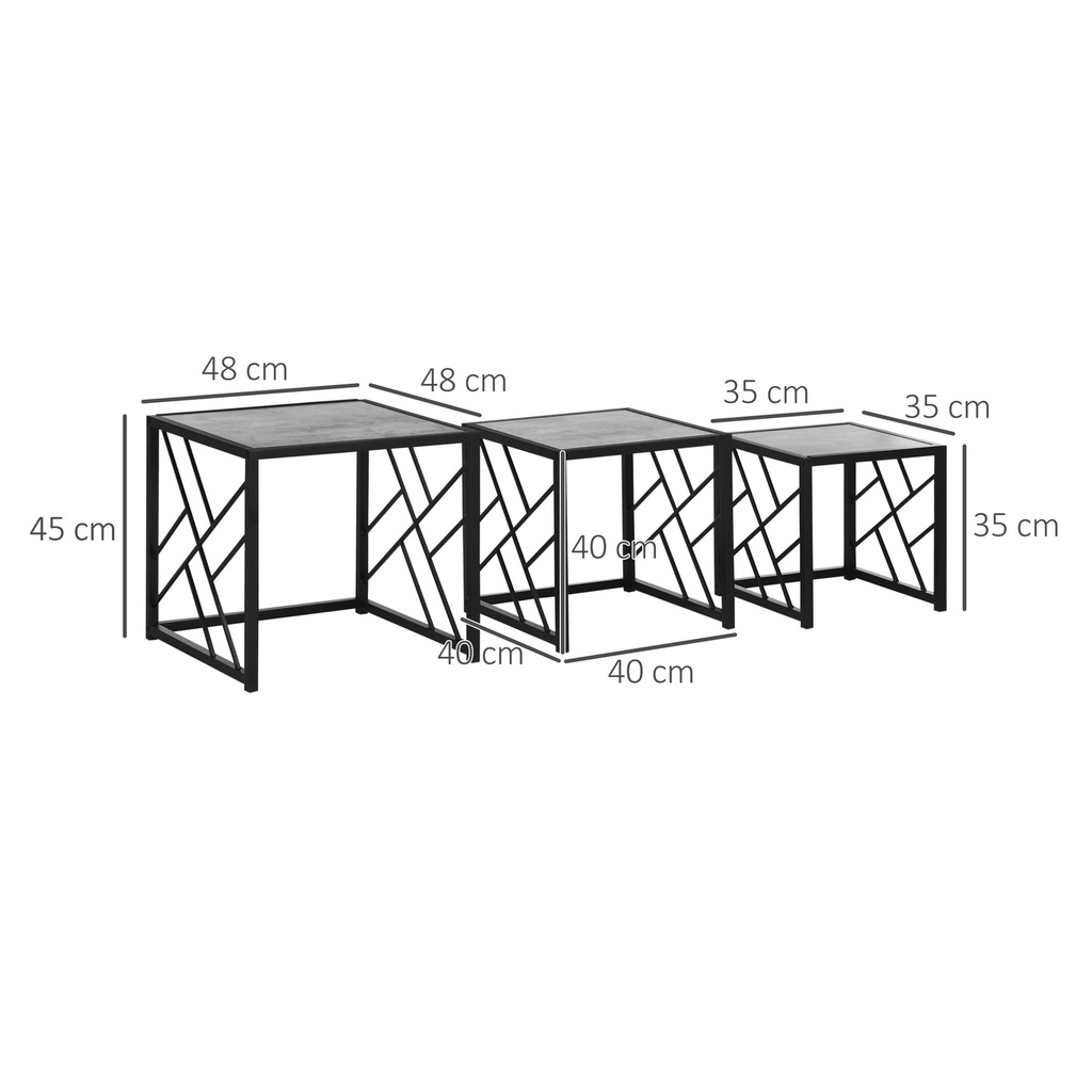 HOMCOM Nesting Coffee Tables Set of 3 Grey Metal Frame - Photo 3