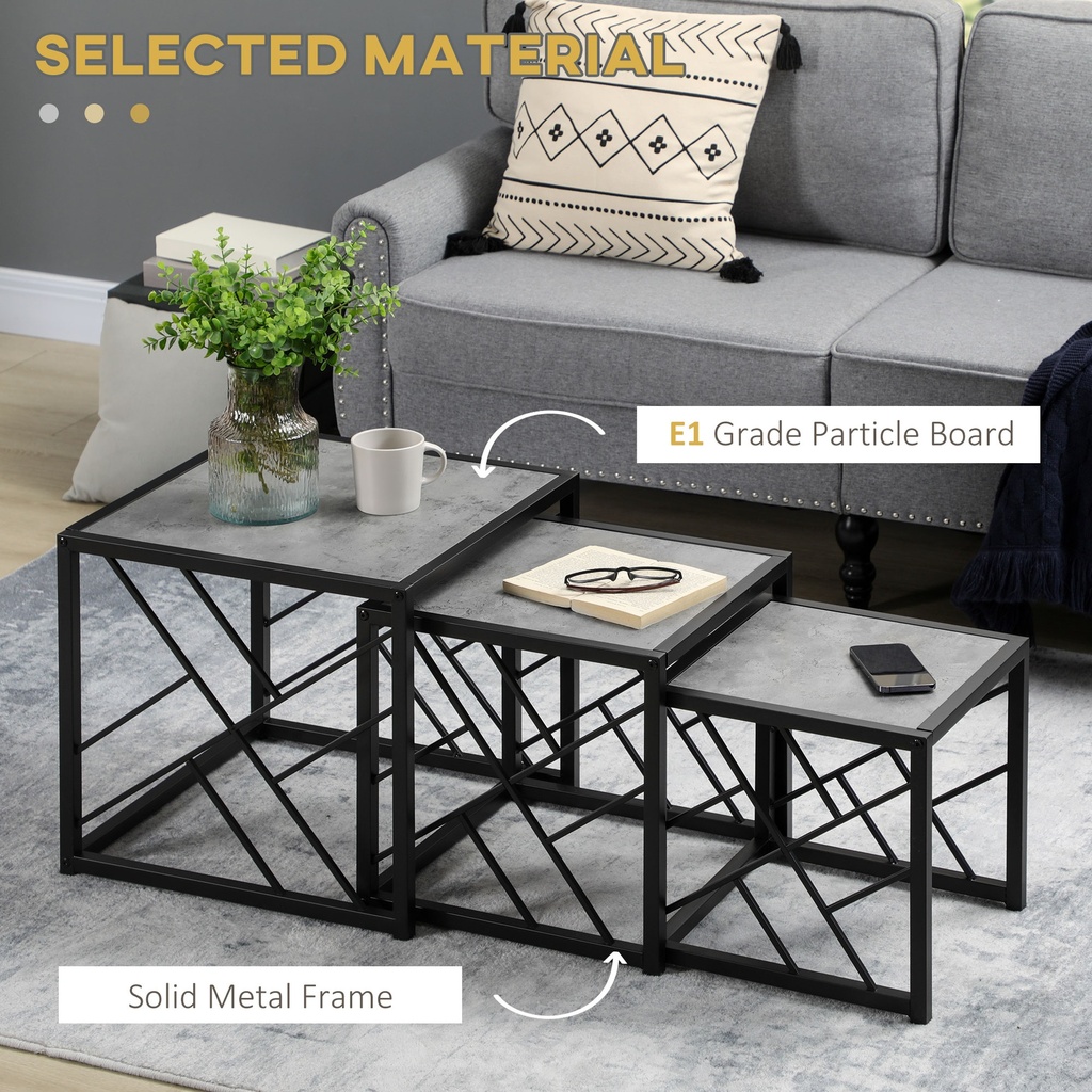HOMCOM Nesting Coffee Tables Set of 3 Grey Metal Frame - Photo 4
