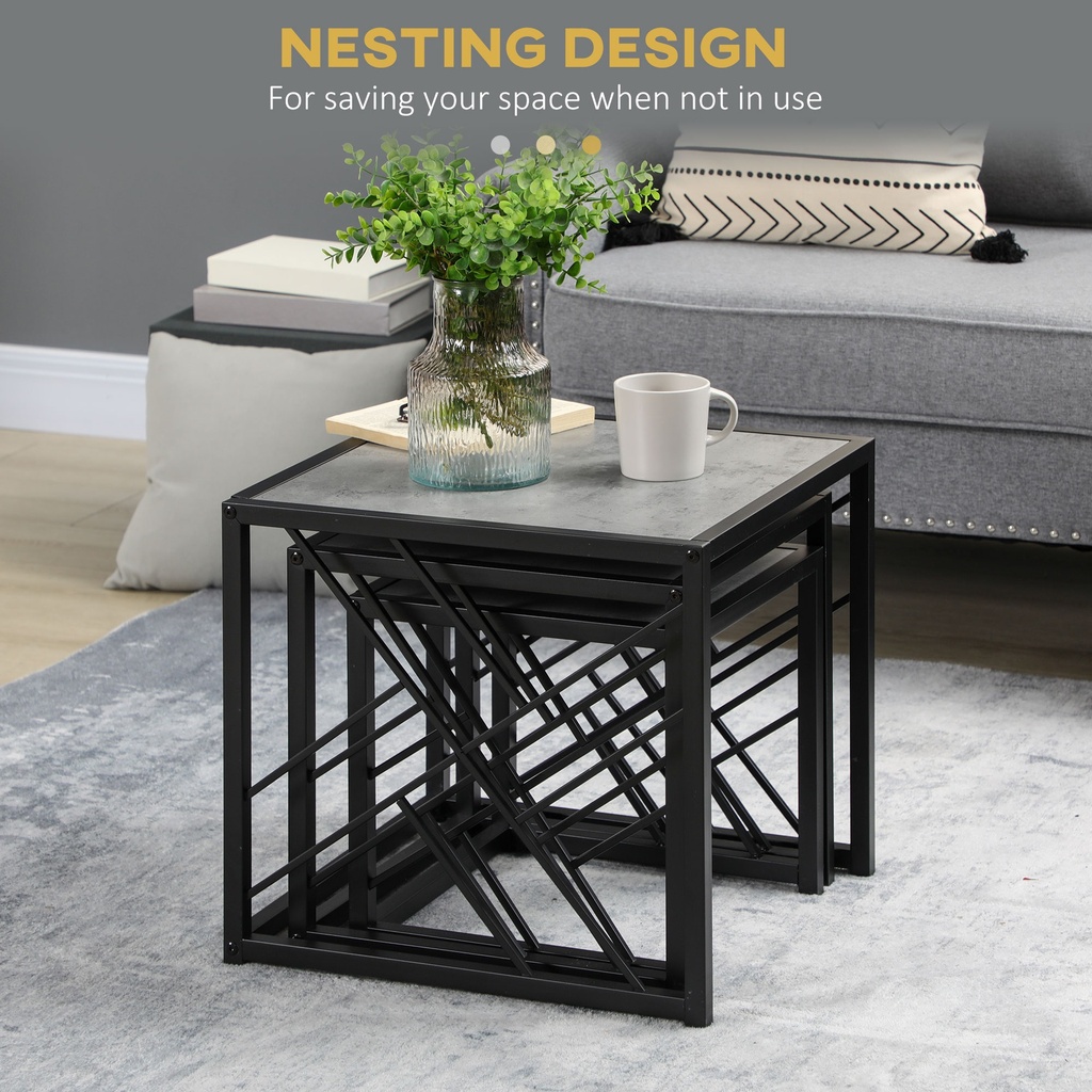HOMCOM Nesting Coffee Tables Set of 3 Grey Metal Frame - Photo 5