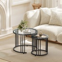 HOMCOM Nesting Coffee Tables Set of 2, Glass Top Steel Frame Black - Photo 2