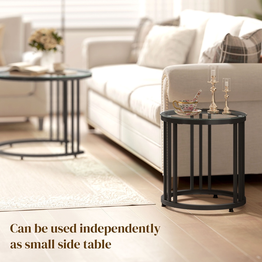 HOMCOM Nesting Coffee Tables Set of 2, Glass Top Steel Frame Black - Photo 6