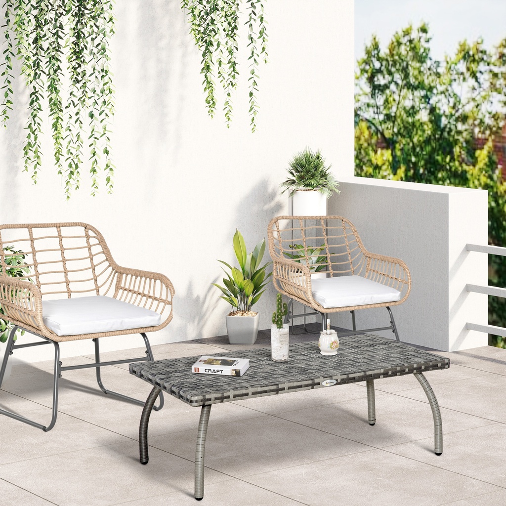 Outsunny PE Wicker Rattan Coffee Table - Mixed Grey - Photo 2