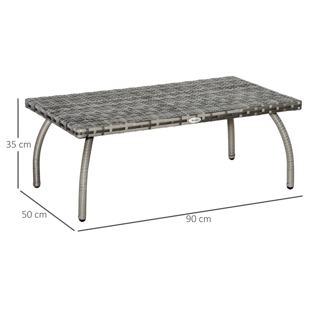 Outsunny PE Wicker Rattan Coffee Table - Mixed Grey - Photo 3