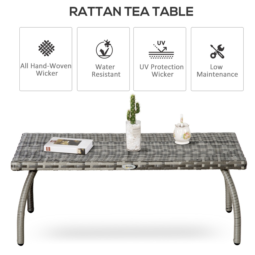 Outsunny PE Wicker Rattan Coffee Table - Mixed Grey - Photo 4