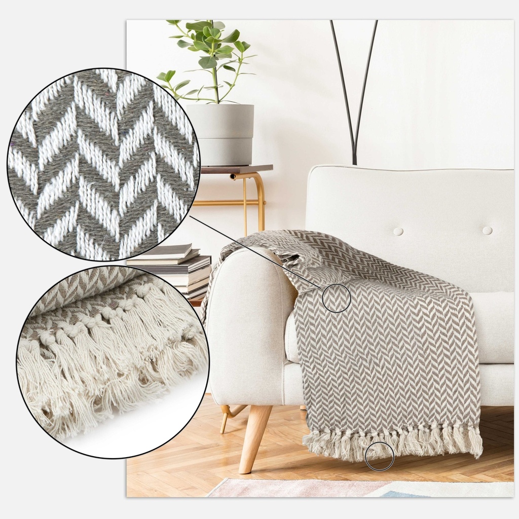 Chevron - Recycled Cotton Throw in Taupe - Image 2