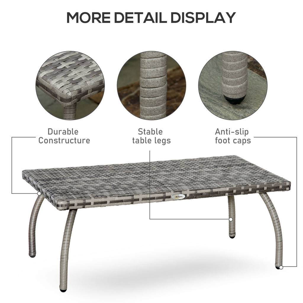 Outsunny PE Wicker Rattan Coffee Table - Mixed Grey - Photo 6