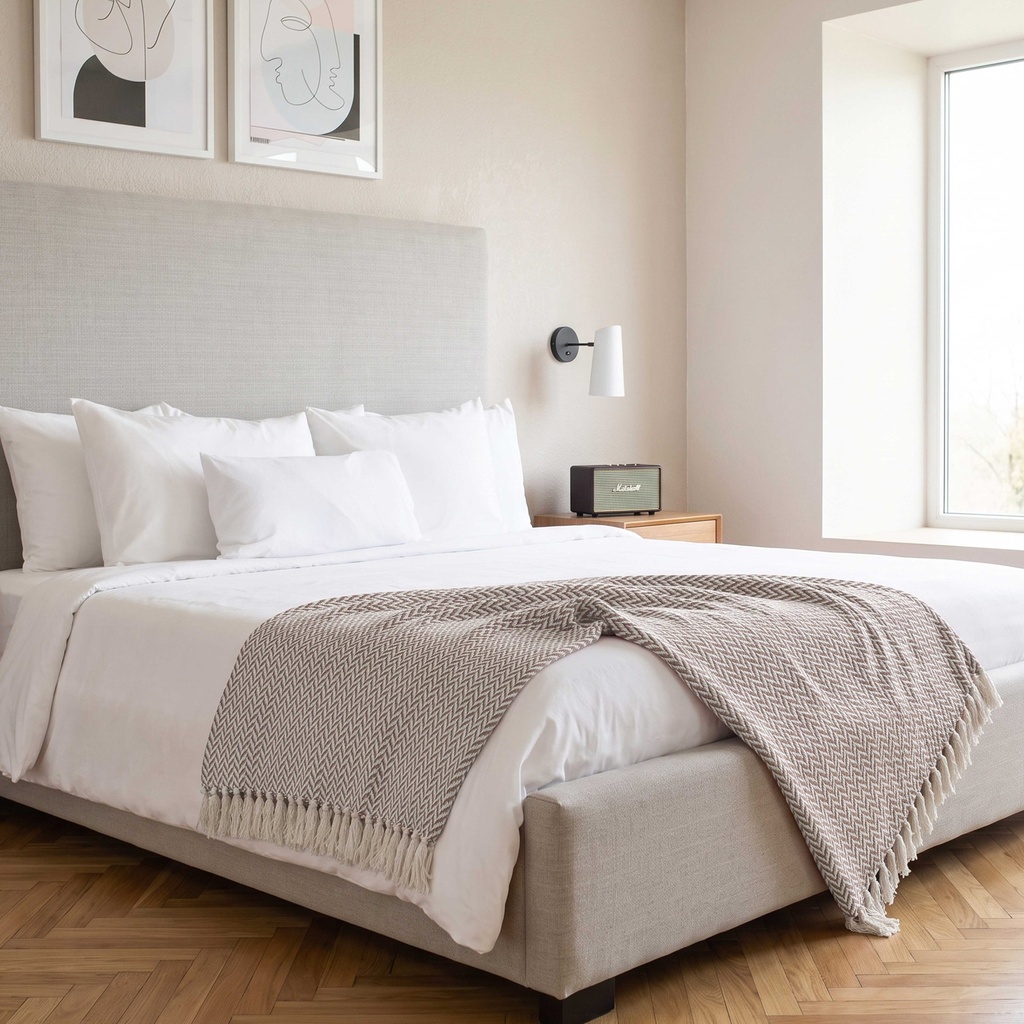 Chevron - Recycled Cotton Throw in Taupe - Image 3