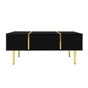 High-Gloss Coffee Table with Two Drawers and 19.5 cm Clearance, 100L x 60W x 41.5H cm, Black+Gold - Photo 2