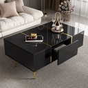 High-Gloss Coffee Table with Two Drawers and 19.5 cm Clearance, 100L x 60W x 41.5H cm, Black+Gold - Photo 4