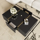 High-Gloss Coffee Table with Two Drawers and 19.5 cm Clearance, 100L x 60W x 41.5H cm, Black+Gold - Photo 5